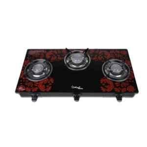 Sigri-Wala Surya 3 Burner Trio Toughened Glass Red Automatic Gas Stove