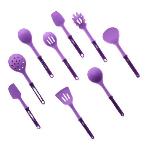 Amour Silicone Kitchen Utensils Set, (9 Piece with Holder) - Purple