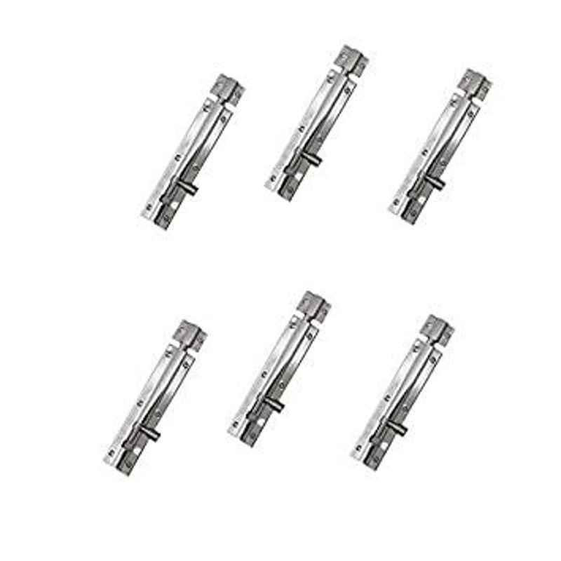 Smart Shophar 6 inch Stainless Steel Silver Premium Tower Bolt, SHA40TW-Prem-SL06-P6 (Pack of 6)