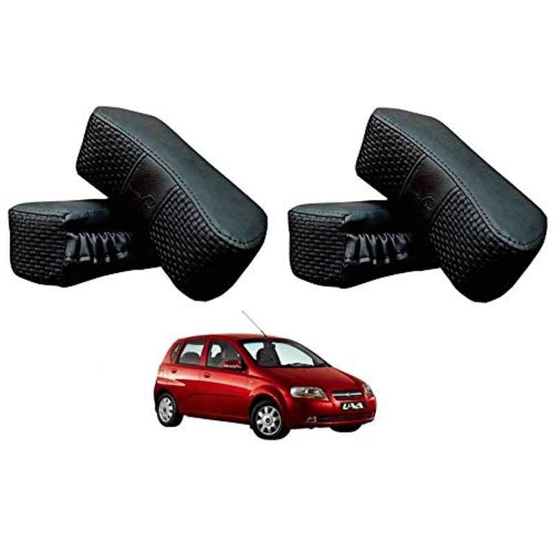 Kozdiko 4 Pcs CV Designer Black Leatherite Neck Rest Car Cushion Pillow Set for Chevrolet UVA