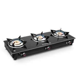 Longway Furn 3 Burner Black Glass Top Manual Gas Stove