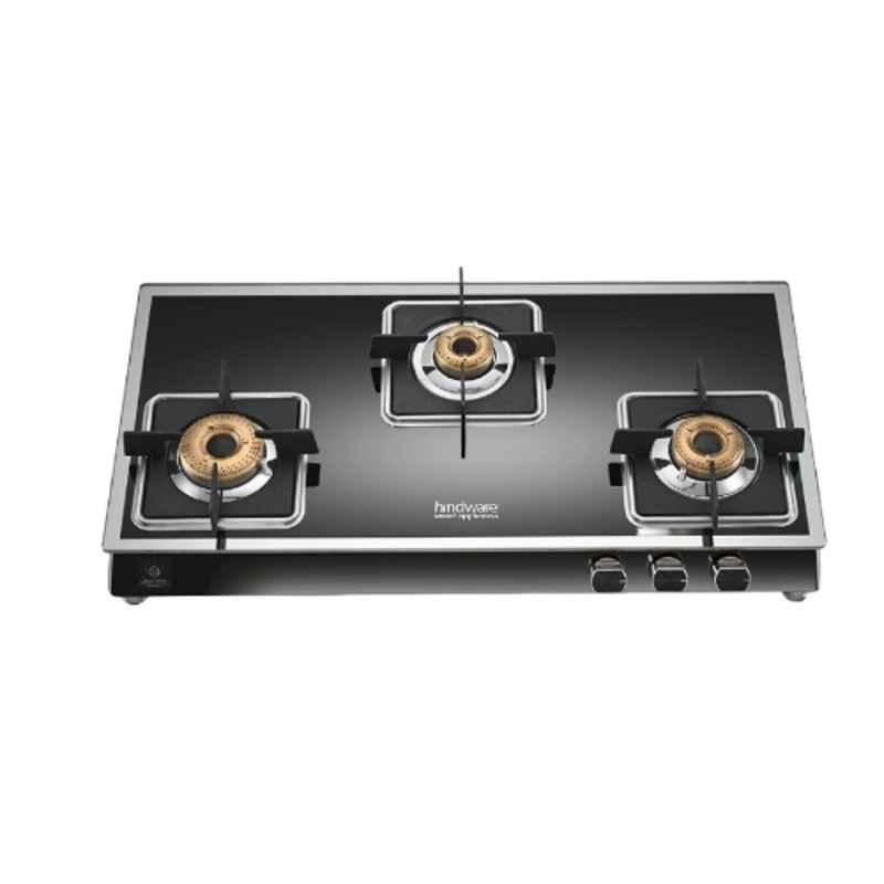 Hindware Dario Plus 3B Glass Top Cooktop with 3 Brass Burner & Manual Ignition, CT 100219