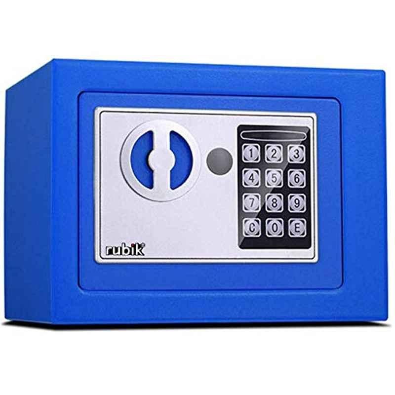 Rubik 23x17x17cm Alloy Steel Blue Digital Security Safe Box with Electronic Keypad Lock & Physical Key