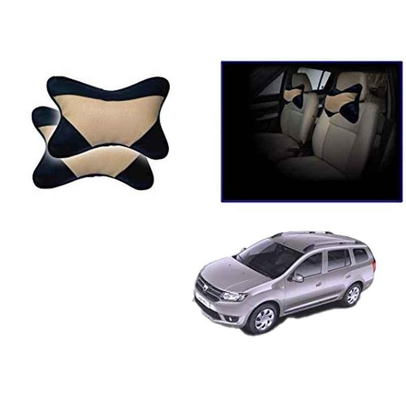 Kozdiko 2 Pcs Beige & Black Car Neck Rest Cushion Pillow Set for Mahindra Logan