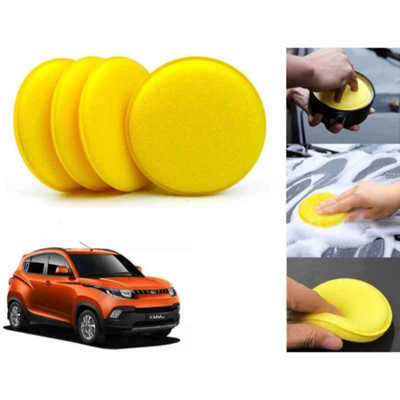 Auto Pearl Polyurethane Beige Washing & Waxing Polish Foam Sponge for KUV 100 2016 (Pack of 4)
