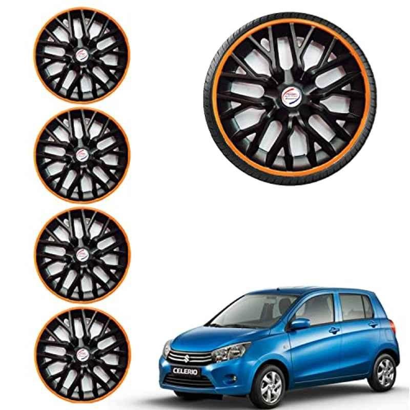 Auto Pearl 4 Pcs 14 inch ABS Black & Orange Car Wheel Cover Set for Maruti Suzuki Celerio VXI Phoenix
