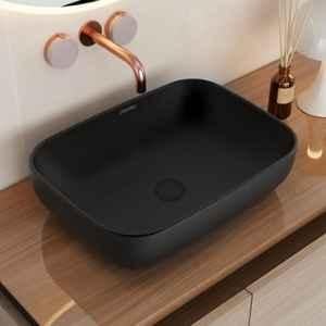 Plantex Alpha 18x13x5.5 inch Ceramic Black Marble Tabletop Wash Basin for Bathroom