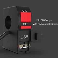 AOW 12V 7/8��� Motorcycle Handlebar Switch with ON/Off Button and USB Charging Port (2 Amp) T-30Suitable for All Bikes