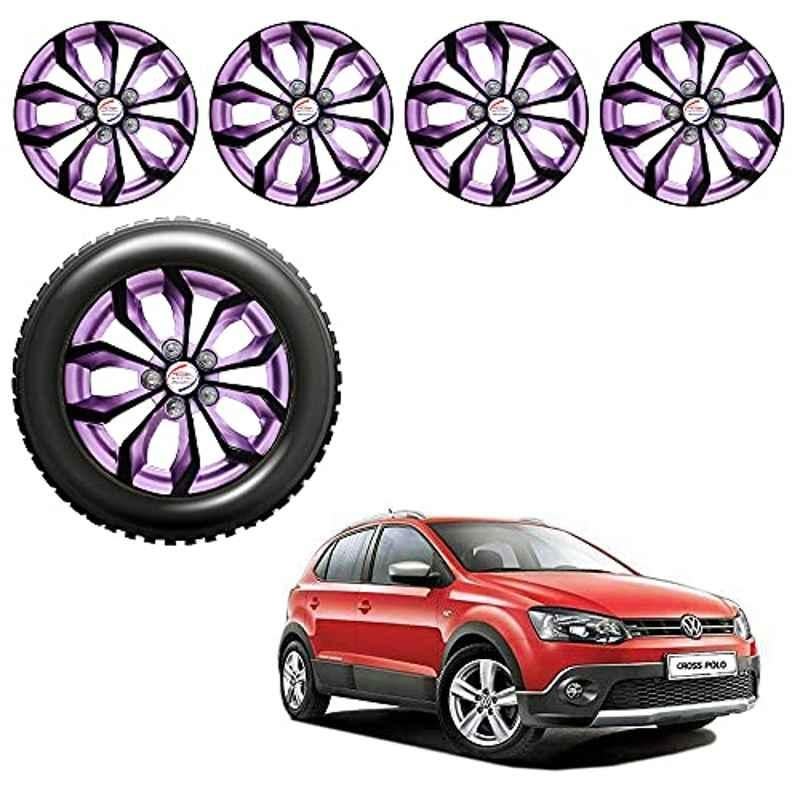 Auto Pearl 4 Pcs 15 inch Black Voilet ABS Press Type Hubcap Wheel Cover Set with Retention Ring for Volkswagen PoloCross