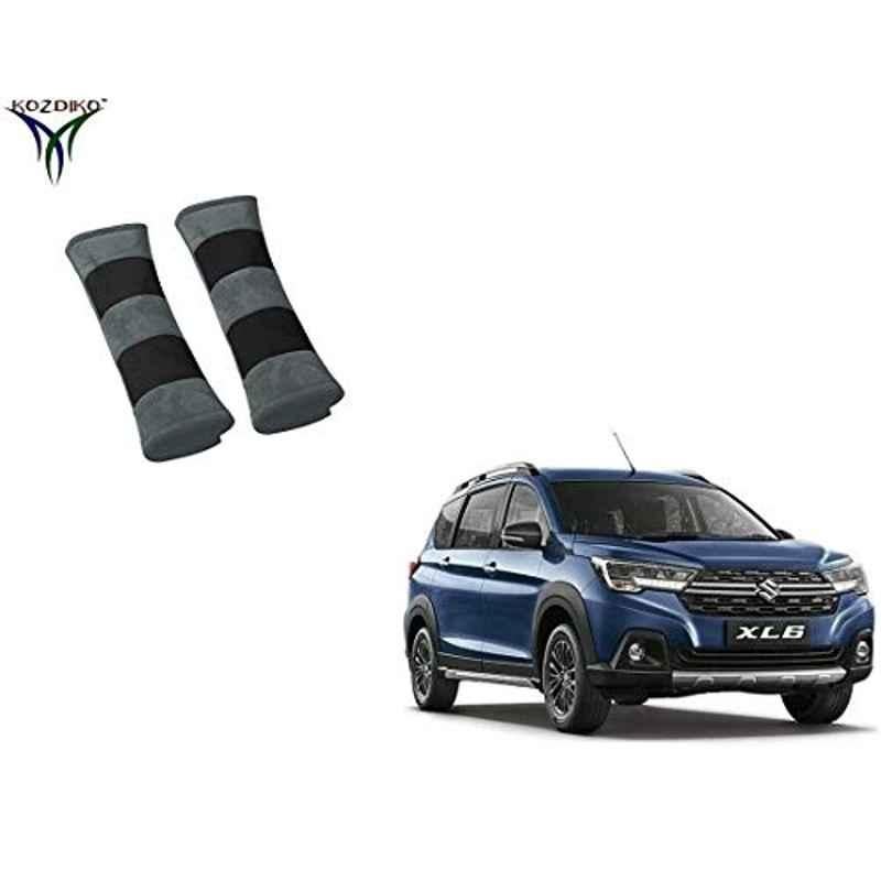 Kozdiko 2 Pcs Valvet Grey & Black Seat Belt Cushion Pillow Set for Maruti Suzuki XL6
