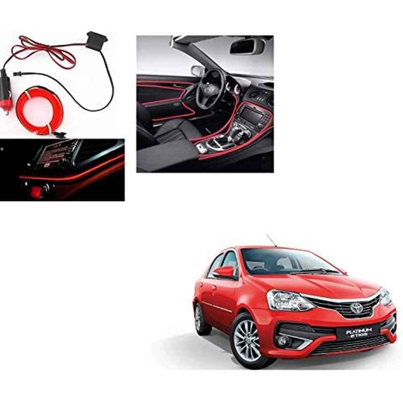 Kozdiko 12V 5m Red Car Interior Decor Neon Strip Light for Toyota Etios Platinum