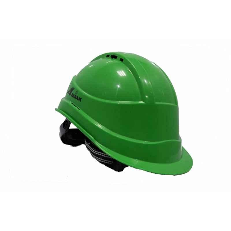 Karam Green Unassembled Safety Helmet Shelblast with Peak Plastic Cradle Ratchet Type Adjustment & Chin Strap, PN 542