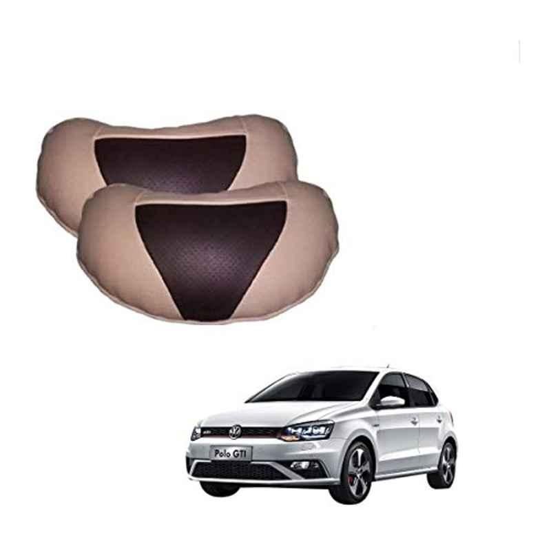 Kozdiko 2 Pcs Beige & Brown Car Neck Rest Cushion Pillow Set for Volkswagen Polo GTI