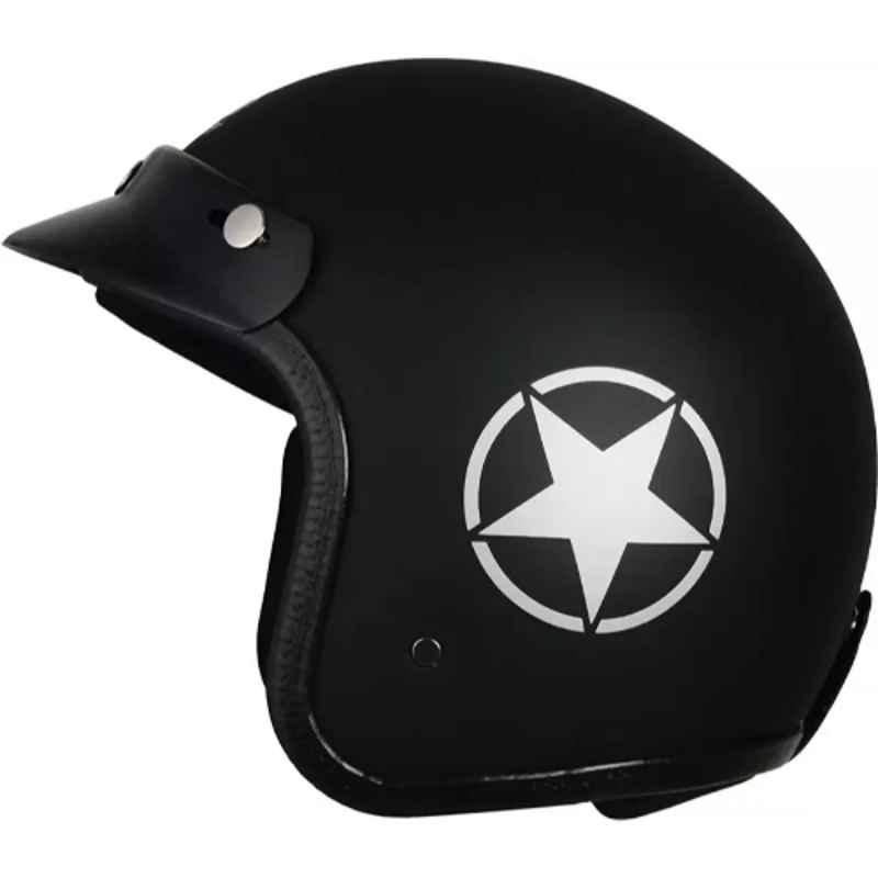 Turtle Extra Large Black Star with Visor Motorbike Helmet, THC-1016