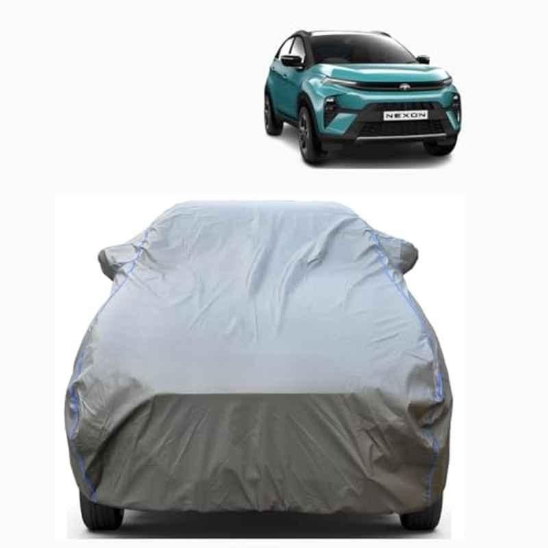Aarex Auto Polyester Grey 100% Waterproof Car Cover with Mirror Pocket, Triple Stitched & UV Protection for Tata Nexon