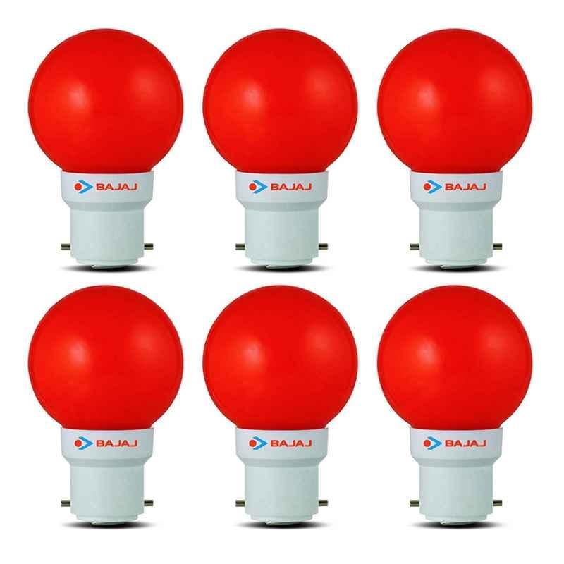 Bajaj 0.5W B22 Red Ping Pong LED Bulb, 830023 (Pack of 6)