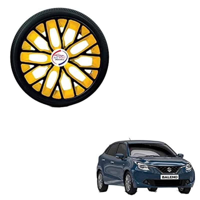 Auto Pearl 4 Pcs 15 inch ABS Black & Yellow Hubcap Wheel Cover Set with Retention Ring for Maruti Suzuki Baleno New 2015-2019