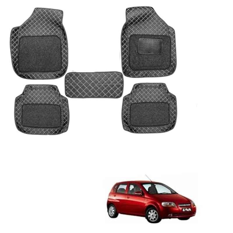 Kozdiko 5 Pcs Waterproof & Luxury 7D Black Leatherette Car Floor Mat Set for Chevrolet Uva