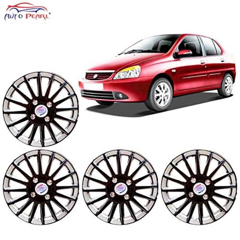 Auto Pearl 4 Pcs 14 inch ABS Black & Silver Car Wheel Cover Set for TATA Indigo