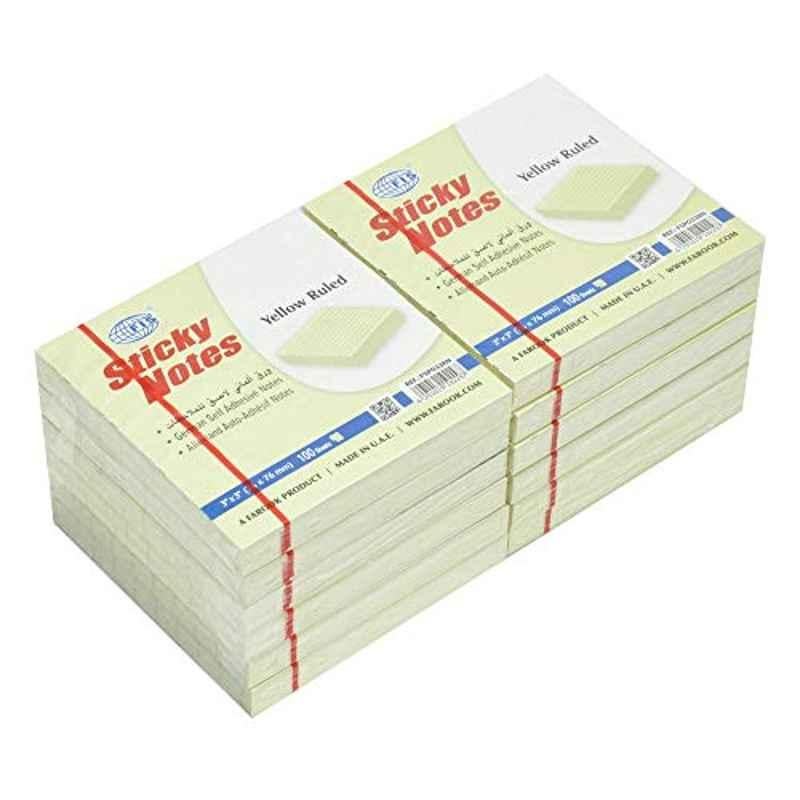 FIS 3x3 inch Yellow 100 Sheets Sticky Notes with Ruling, FSPO33RN (Pack of 12)
