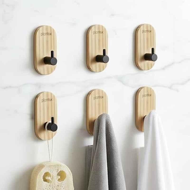 Plantex Wooden & SS Black Capsule Wall Hanging Hook (Pack of 6)