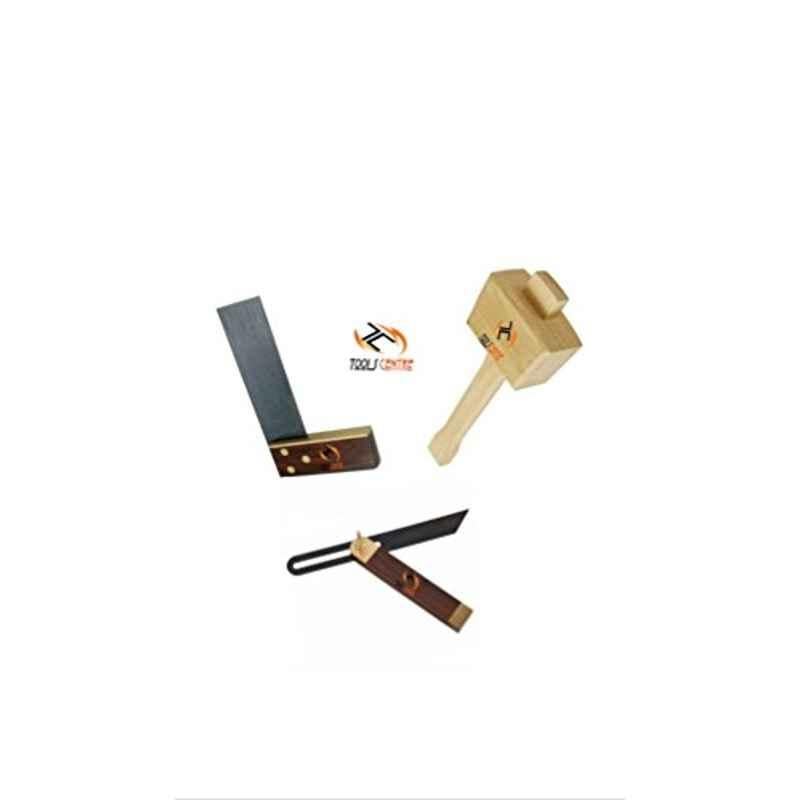 Krost Tcb1 Wooden Diy Mallet,12inch Try Sq And 3inch Bevel Tools, Brown