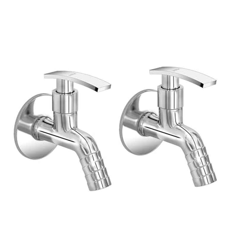 Plantex Zinc Silver Chrome Single Lever Body Bib Cock Water Tap with Water Saving Nozzle and Brass Spindle/Washing Machine Tap with Wall Flange & Teflon Tape, APS-1206 (Pack of 2)