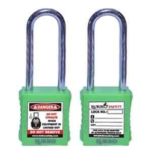 Lukko Safety 76mm Metal Green Long Shackle Safety Lockout Padlockwith 2 Keys, LS-LC46