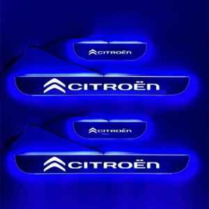 SureStrive 4 Pcs Acrylic Car Side Footstep Set with Blue LED Door Sill Scuff Plate for Citroen 2023 C5 Aircross All Model