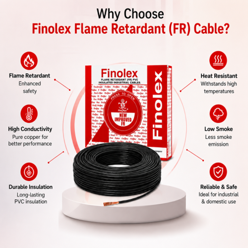 Finolex Silver 1 Sqmm Single Core Black Copper Flame Retardant PVC Insulated Industrial Cable, Length: 90 m