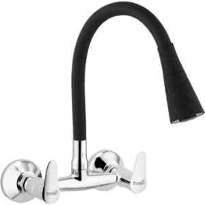 Prestige Vignet Brass Chrome Finish Black Wall Mounted Sink Mixer with Dual Flow Flexible Swivel Spout