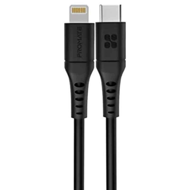 Promate PowerLink-200 200cm Silicone Black USB-C to Lightning Fast Charging Cable