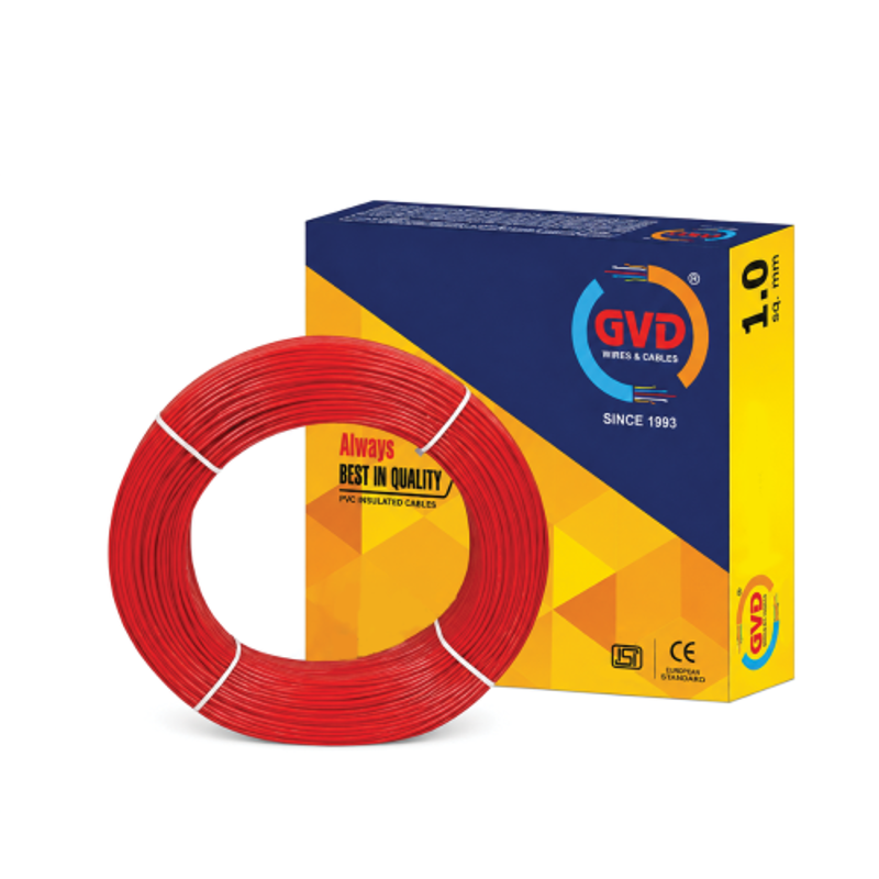 GVD 1.5 Sqmm Red Single Core FR PVC Flexible Insulated Copper Wire for Home, Domestic & Industrial Use, Length: 90 m