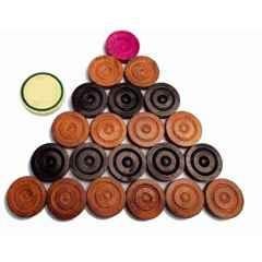 QUIT-X 3.18cm Beige & Black Wooden Hand-Crafted Professional Carrom Coins for Men (Pack of 24)