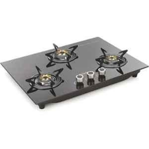 Padmini 3 Burner Stainless Steel Black Automatic Ignition Glass Top Gas Stove, Gas Hob CS-303 GL IB HF