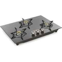 Padmini 3 Burner Stainless Steel Black Automatic Ignition Glass Top Gas Stove, Gas Hob CS-303 GL IB HF