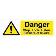 SUNSIGNS 300x100mm Vinyl & Acrylic Sandwich Danger Stop Look Listen Beware of Trucks Signage, SN0217VNLM1HPIDAM