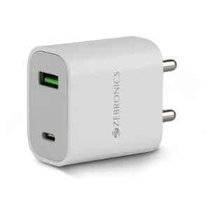 Zebronics 20W White Dual USB Type-C Mobile Charger, ZEB-RC20B