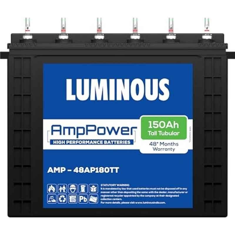 Luminous AmpPower 48AP180TT 150Ah 12V Tall Tubular Inverter Battery with Low Maintenance, Easy Installation & 48 Months Warranty, F1160Q908150