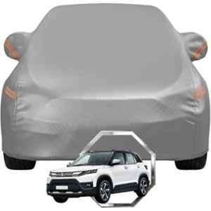 Allextreme Polyester Grey Highlighter Car Cover with Mirror Pocket & Triple Stitched Bottom Elastic for Maruti Suzuki Brezza All Model & Years, MS-BREZZA-GRY