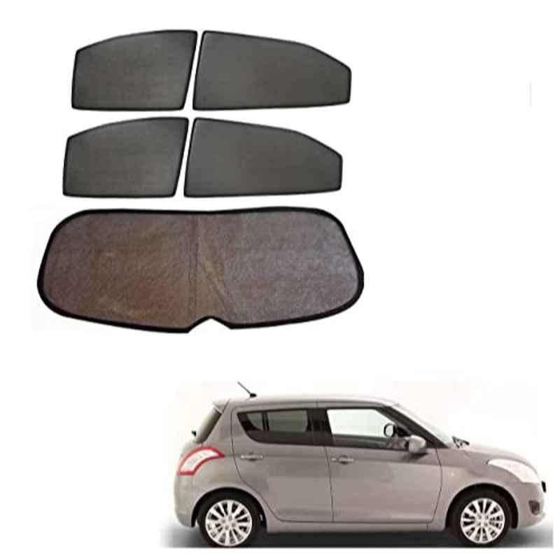 Kozdiko 5 Pcs Mesh Black Fixed Window & Rear Sun Shades Set for Maruti Suzuki Swift Type-2 2011-2017