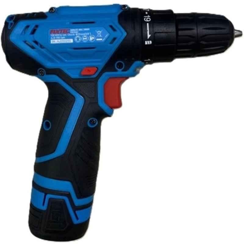 FIXTEC 12V 1500mAh Blue & Black Single Speed Cordless Drill Machine with Battery & Charger