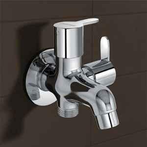 Plantex Brass 2 Way Chrome Quarter Turn Bibcock Water Tap with Brass Wall Flange & Teflon Tape for Washing Machine, FLO-807