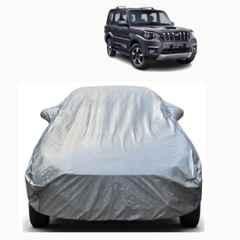 Aarex Auto Polyester Silver 100% Waterproof Car Body Cover with Mirror Pocket, Triple Stitch & All-Weather Protection for Mahindra Scorpio 2015-2025 Model