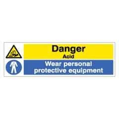 SUNSIGNS 300x100mm Vinyl & Acrylic Sandwich Danger Acid Wear Personal Protective Equipment Signage, SN0153VNLM1HPIDAG