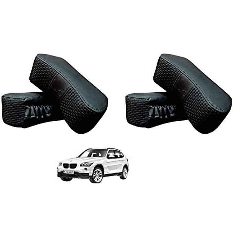 Kozdiko 4 Pcs CV Designer Black Leatherite Neck Rest Car Cushion Pillow Set for BMW X1