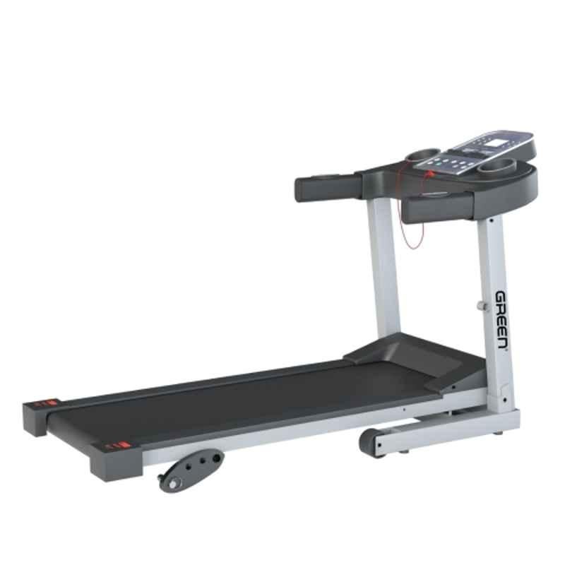 Green GT-400 3.5 inch LCD Screen Foldable Aluminium Treadmill with 4HP Peak Motor, 12 Preset Programs, Heart Rate Sensor & Moving Wheels for Home Use
