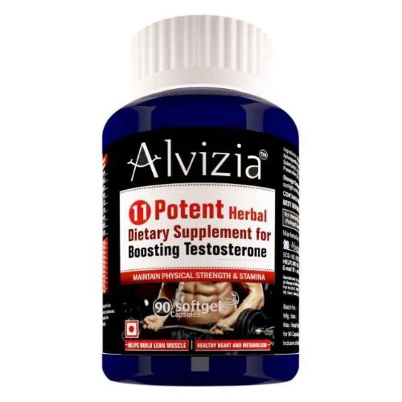 Alvizia 90 Pcs Softgel Capsules of Testo Complex with Ashwagandha Safed Musli & 11 Potent Herbal for Strength & Stamina Bottle