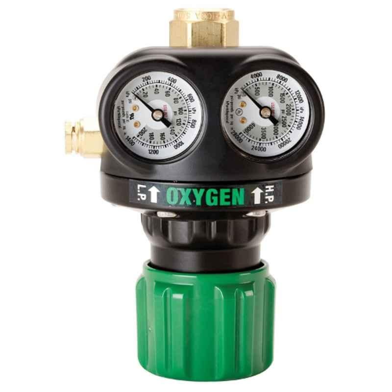 Victor Edge 125psig Green Single Stage Oxygen Regulator with Colour Coded Knobs, ESS4-125-540