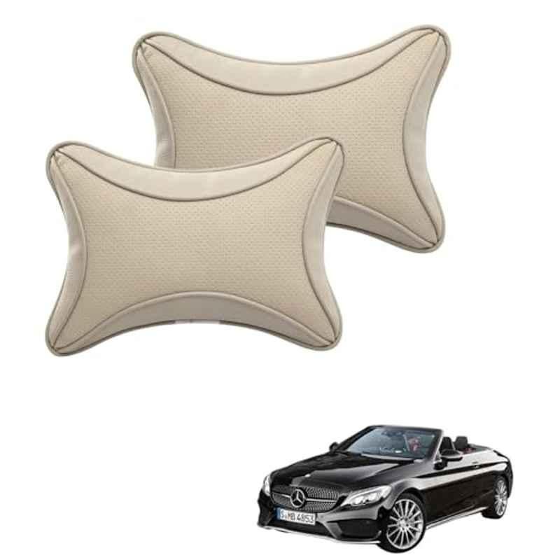 Kozdiko 2 Pcs Memory Foam & Polyester Beige Dots Car Neck Rest Pillow Set for Mercedes Benz E-Class Cabriolet, XNVJVHGJFH73